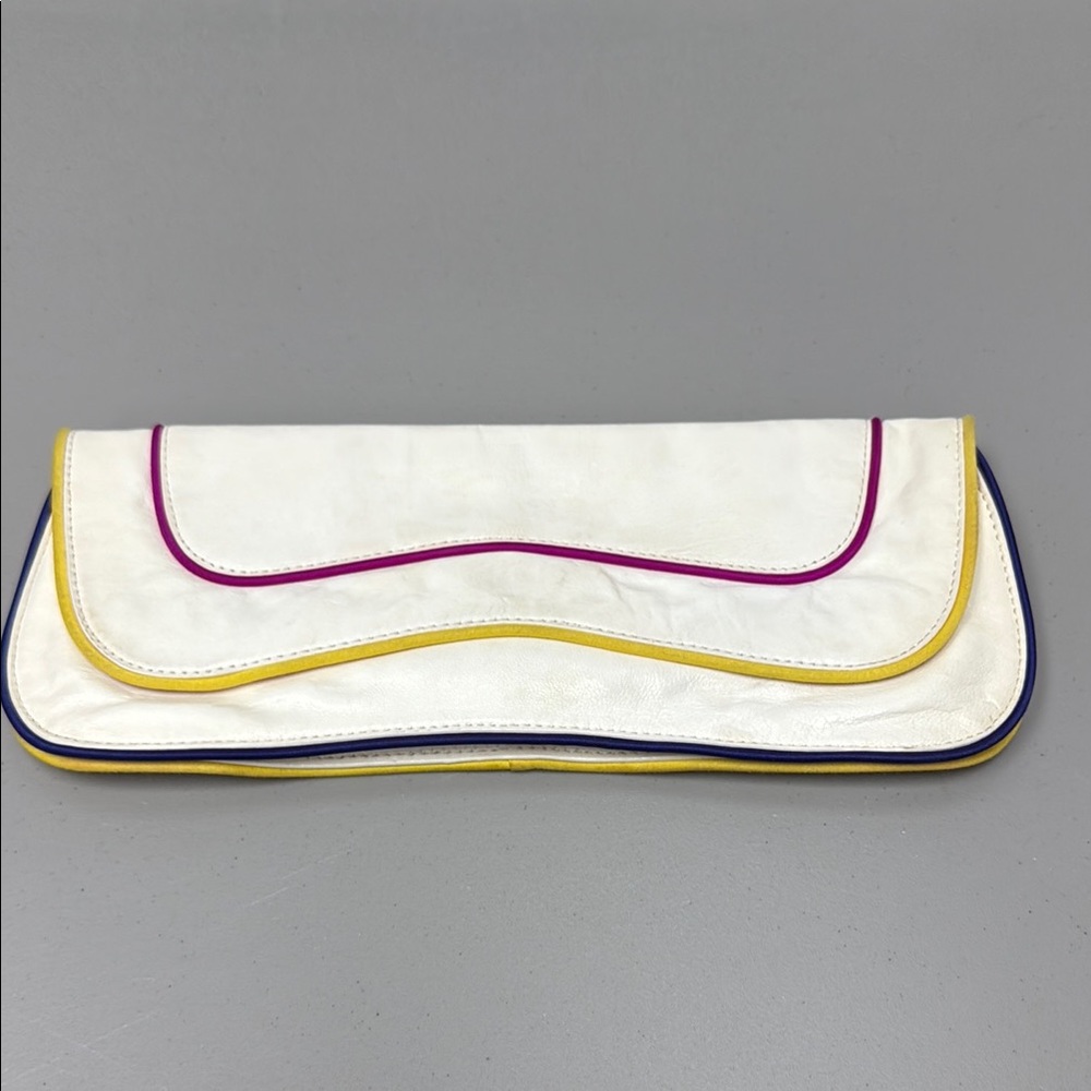 Kooba White Clutch with Yellow and Purple Accents